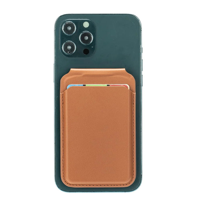 For iPhone 12-15 Series Magnetic PU Leather Card Bag Kickstand Phone Back Card Holder - Brown - 5