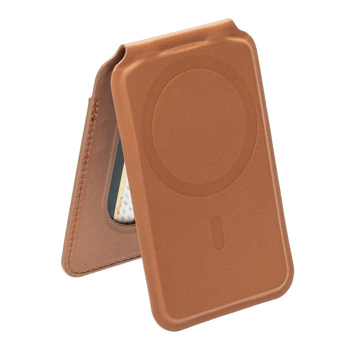 For iPhone 12-15 Series Magnetic PU Leather Card Bag Kickstand Phone Back Card Holder - Brown - 6