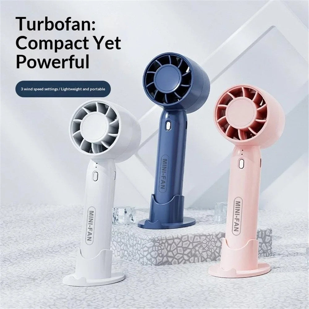 T10 Hair Dryer Style Handheld Fan 3 Wind Speed Mini Cooling Fan Phone Holder Stand - Blue - 3