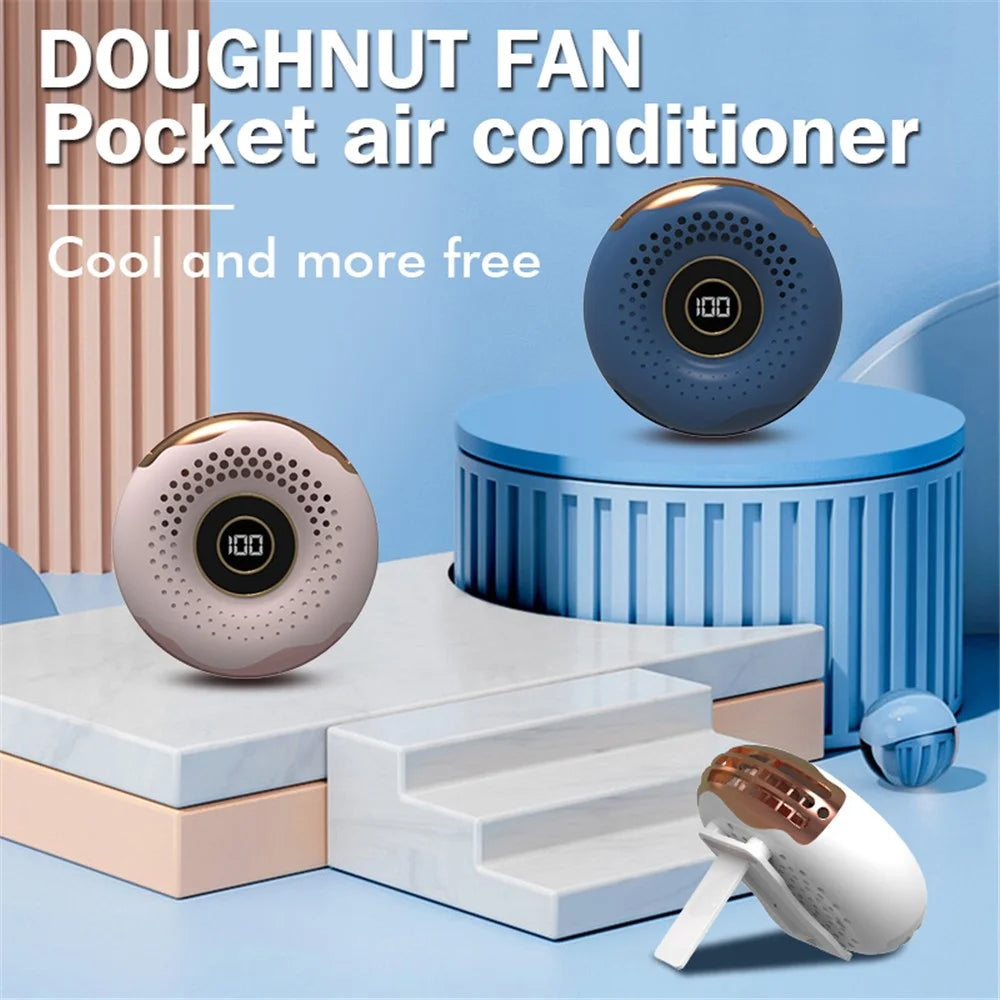 T11 Donut Shape Multifunction Mini Cooling Fan Portable Summer Fan Cooler with Neck Rope - Blue - 2