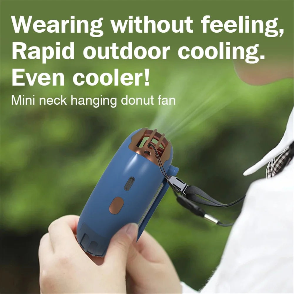 T11 Donut Shape Multifunction Mini Cooling Fan Portable Summer Fan Cooler with Neck Rope - Blue - 3