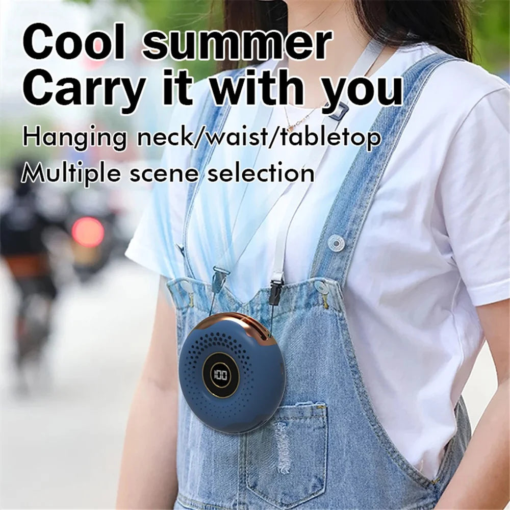 T11 Donut Shape Multifunction Mini Cooling Fan Portable Summer Fan Cooler with Neck Rope - Blue - 4