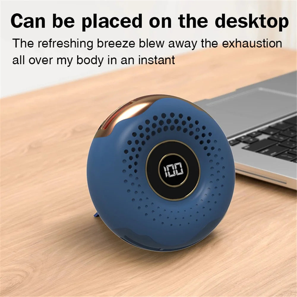 T11 Donut Shape Multifunction Mini Cooling Fan Portable Summer Fan Cooler with Neck Rope - Blue - 7