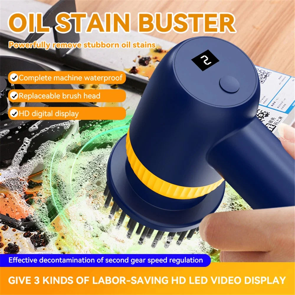 TJ03 Electric Oil Stain Scrubber Handheld Cordless Kitchen Home Cleaning Brush - Dark Blue - 2