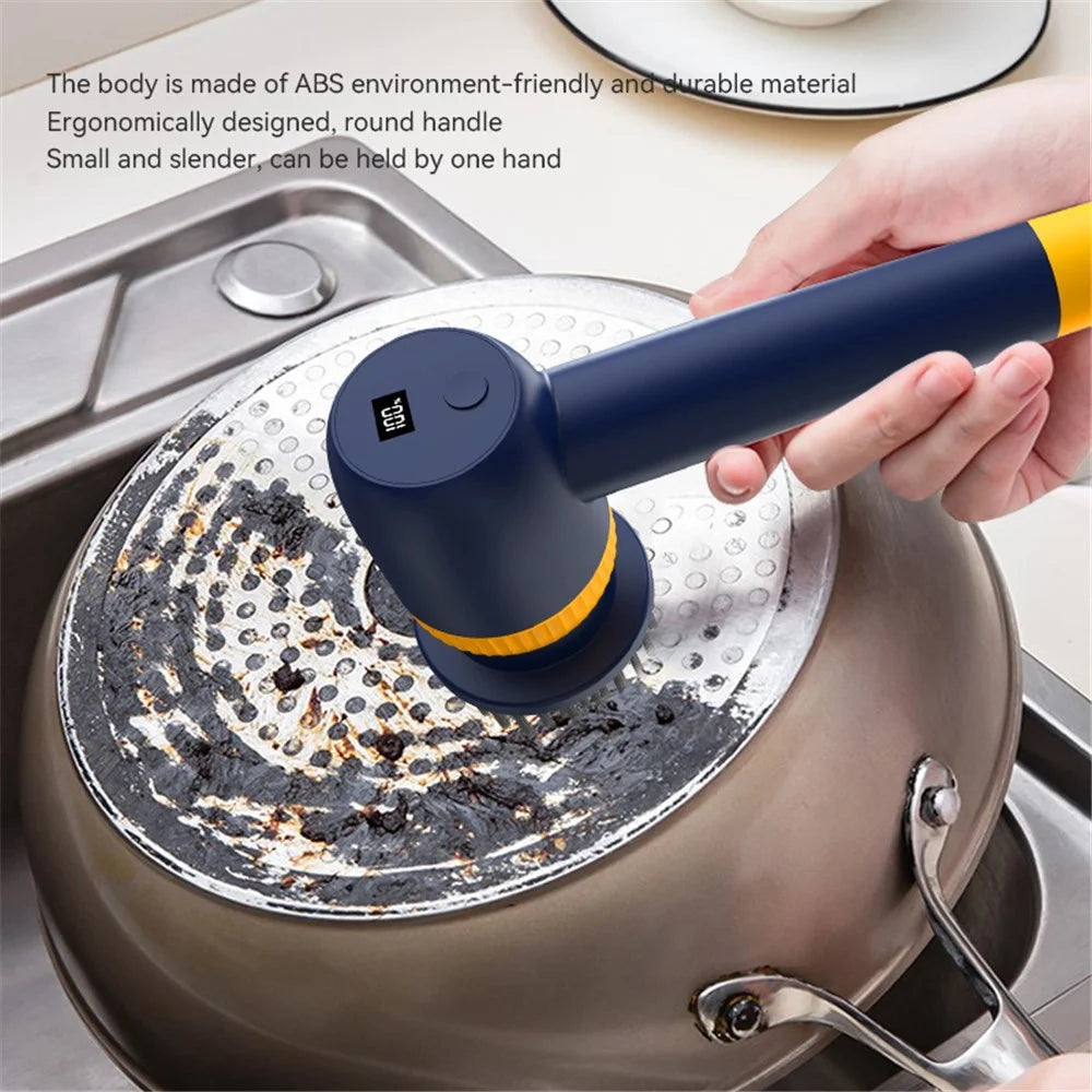 TJ03 Electric Oil Stain Scrubber Handheld Cordless Kitchen Home Cleaning Brush - Dark Blue - 3