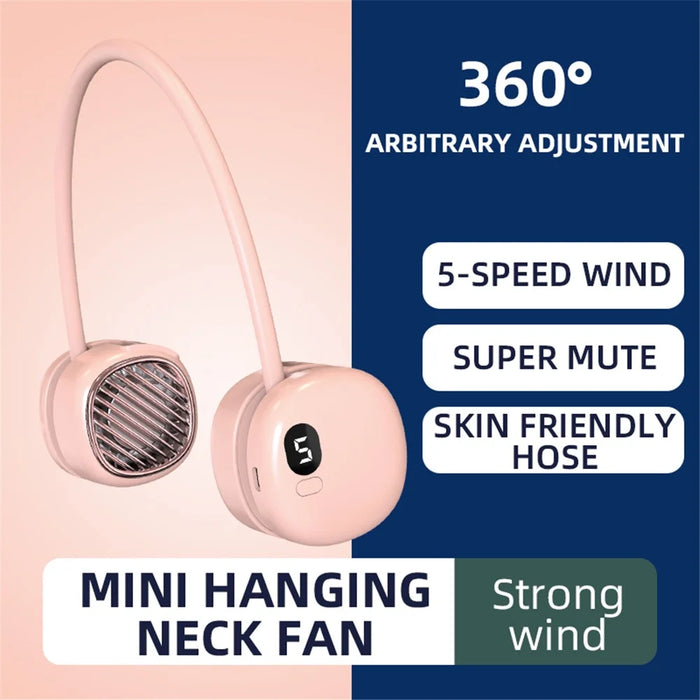 L21 Portable Rechargeable Hanging Neck Mini Cooling Fan 5 Wind Speeds Summer Fan Cooler - Pink - 3