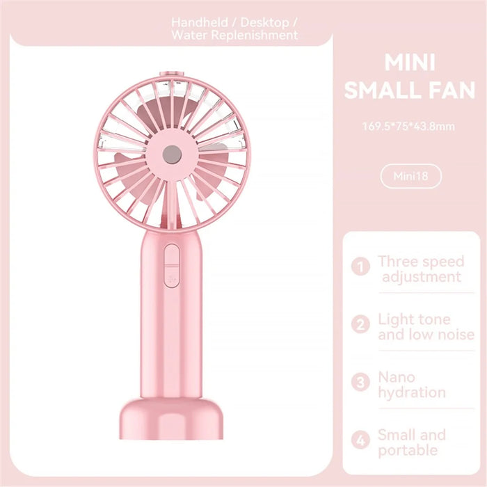 Mini18 Three Speeds Silent Summer Cooling Fan Nano Spray Mini Handheld Fan - Pink - 2