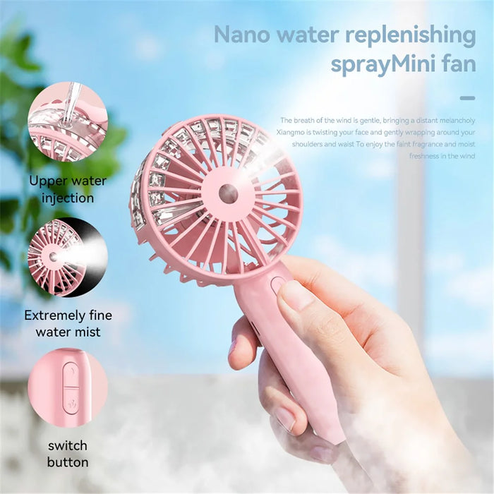 Mini18 Three Speeds Silent Summer Cooling Fan Nano Spray Mini Handheld Fan - Pink - 4