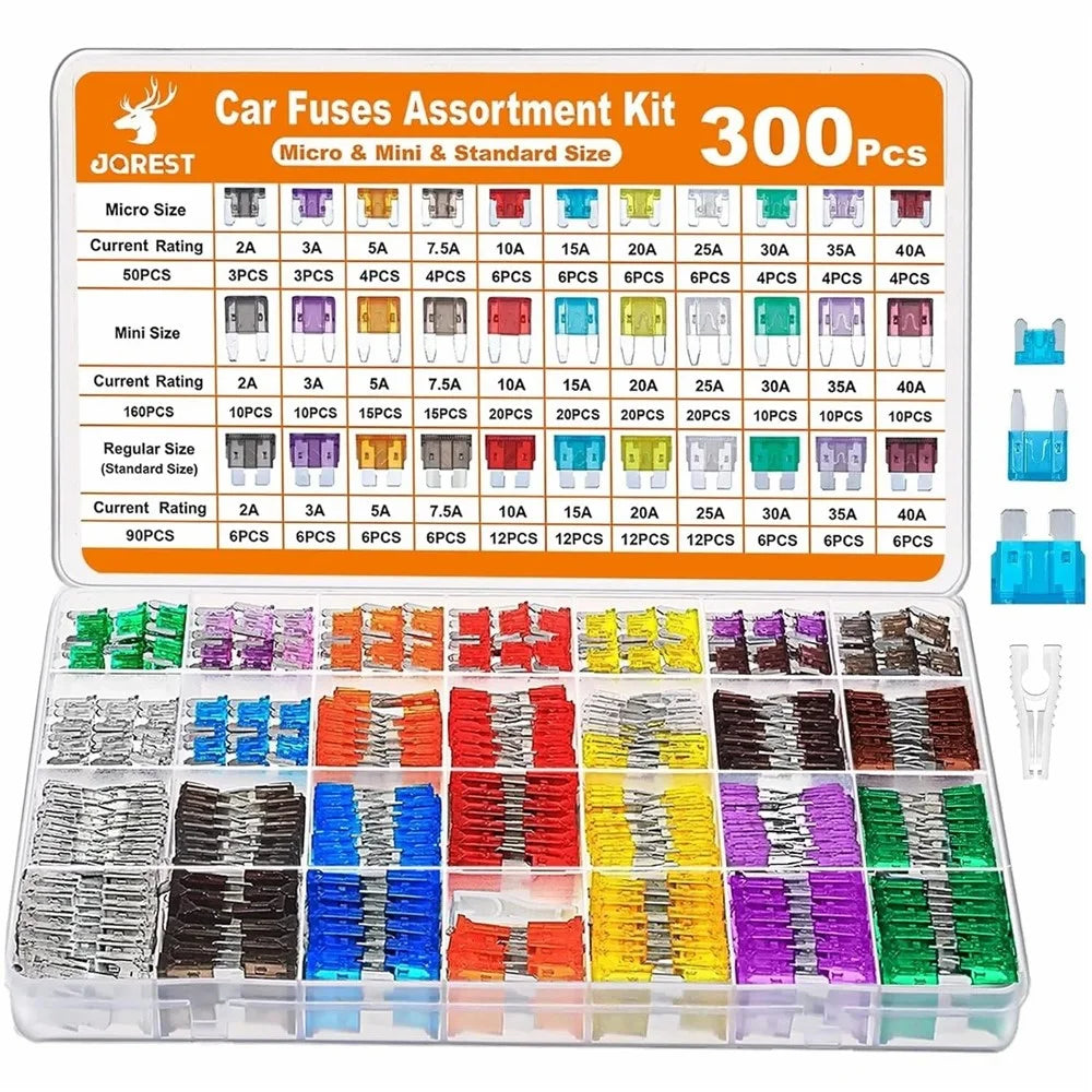 300Pcs Car Truck Fuse Assortment Kit (90 Standard+160 Mini+50 Micro Fuses) - 1