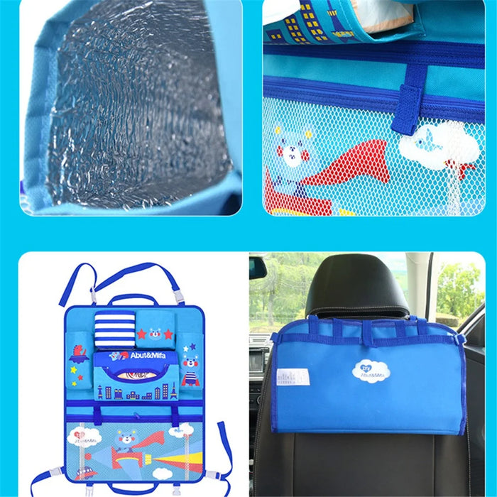 Bear - Cute Cartoon Pattern Car Back Seat Pocket Organizer Multi-pocket Hanging Bag Foldable Storage Collector - 4