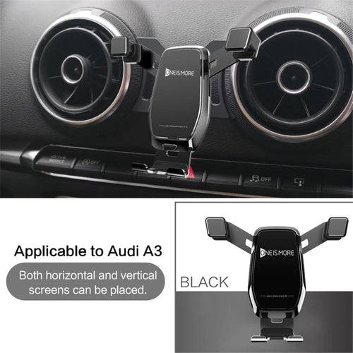 Horizontal and Vertical Mobile Phone Bracket Phone Holder Car Air Vent Stand + Base for A3 / S3 (14-20) - Black - 1