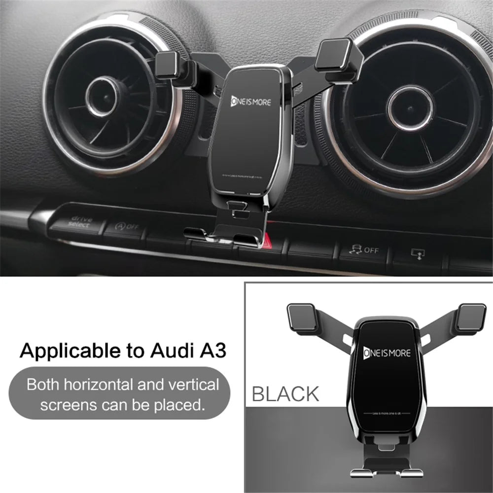 Horizontal and Vertical Mobile Phone Bracket Phone Holder Car Air Vent Stand + Base for A3 / S3 (14-20) - Black - 1