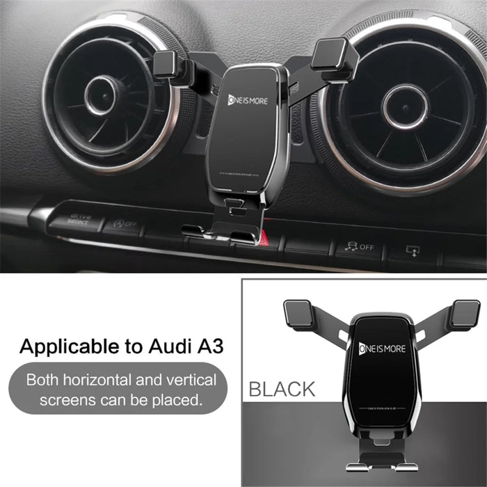 Horizontal and Vertical Mobile Phone Bracket Phone Holder Car Air Vent Stand + Base for A3 / S3 (14-20) - Black - 1