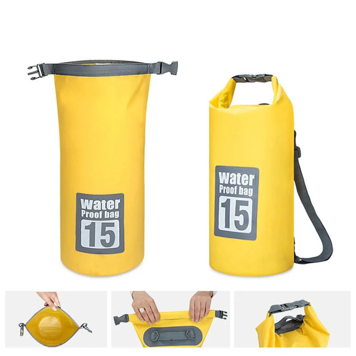 15L Waterproof Dry Bag Bucket Backpack for Kayaking Rafting Beach - Yellow - 2