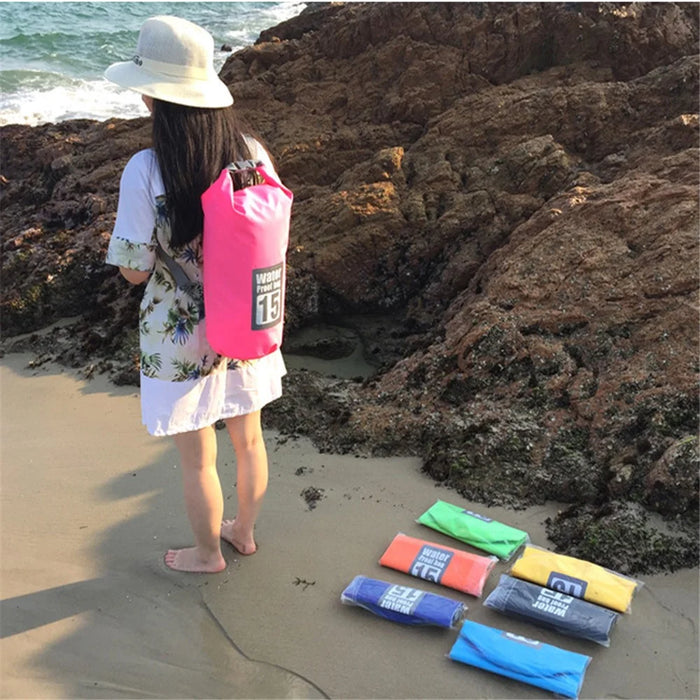 15L Waterproof Dry Bag Bucket Backpack for Kayaking Rafting Beach - Yellow - 6
