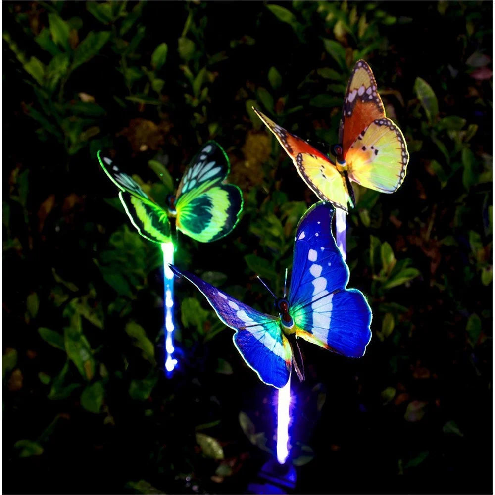 3PCS / Set Solar Power Butterfly Flower Light Garden Lily Landscape Yard White LED Lamp Decor - Butterfly - 1
