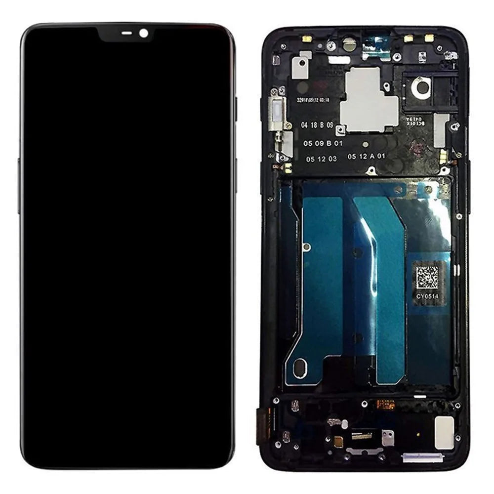 OEM LCD Screen and Digitizer Assembly with Frame for OnePlus 6 - Black - 1