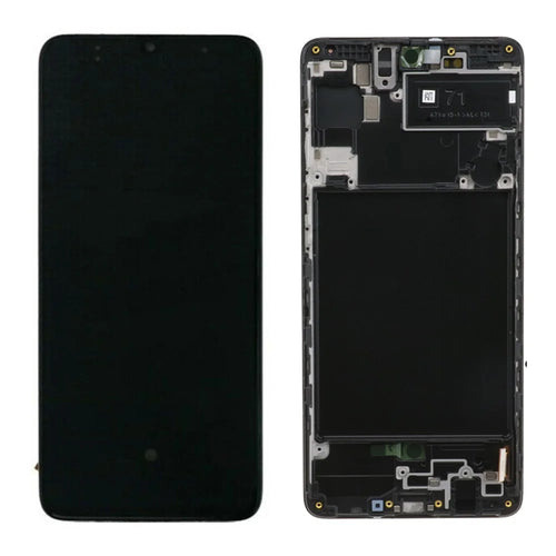 OEM LCD Screen and Digitizer Assembly + Frame (without Logo) for Samsung Galaxy A71 A715 - Black - 1