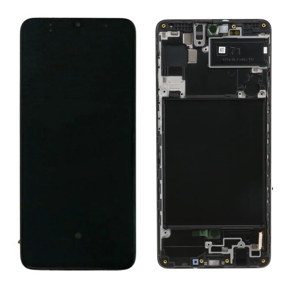 OEM LCD Screen and Digitizer Assembly + Frame (without Logo) for Samsung Galaxy A71 A715 - Black - 1