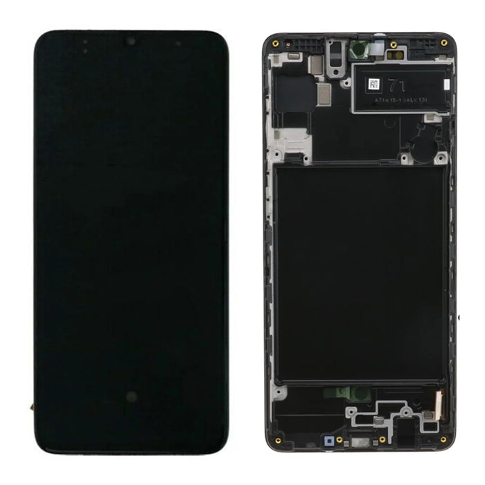 OEM LCD Screen and Digitizer Assembly + Frame (without Logo) for Samsung Galaxy A71 A715 - Black - 1