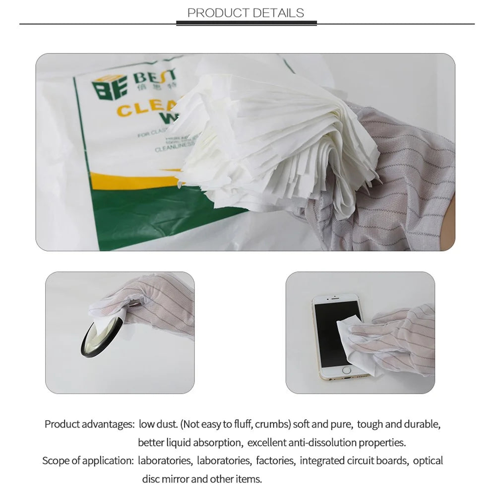 BEST BST-9005 Soft Cleanroom Wiper Non Cloth Dust Paper LCD Repair Tool 9*9CM 400Pcs / Bag - 6