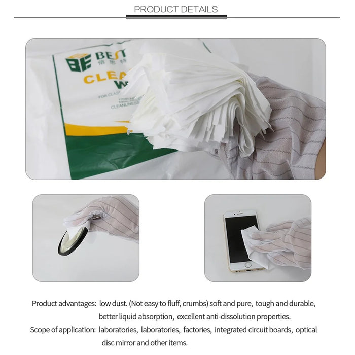 BEST BST-9005 Soft Cleanroom Wiper Non Cloth Dust Paper LCD Repair Tool 9*9CM 400Pcs / Bag - 6