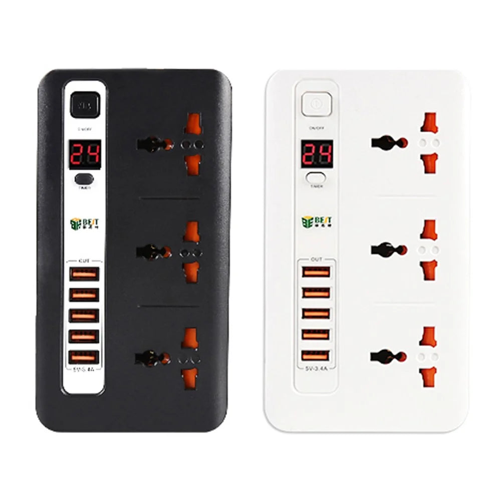 BEST BST-04 Power Strip 3 AC Outlets Time Setting with 5 USB Charging Ports Surge Protector (EU Plug) - Random Color - 1