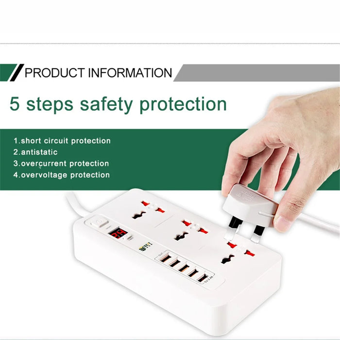 BEST BST-04 Power Strip 3 AC Outlets Time Setting with 5 USB Charging Ports Surge Protector (EU Plug) - Random Color - 2
