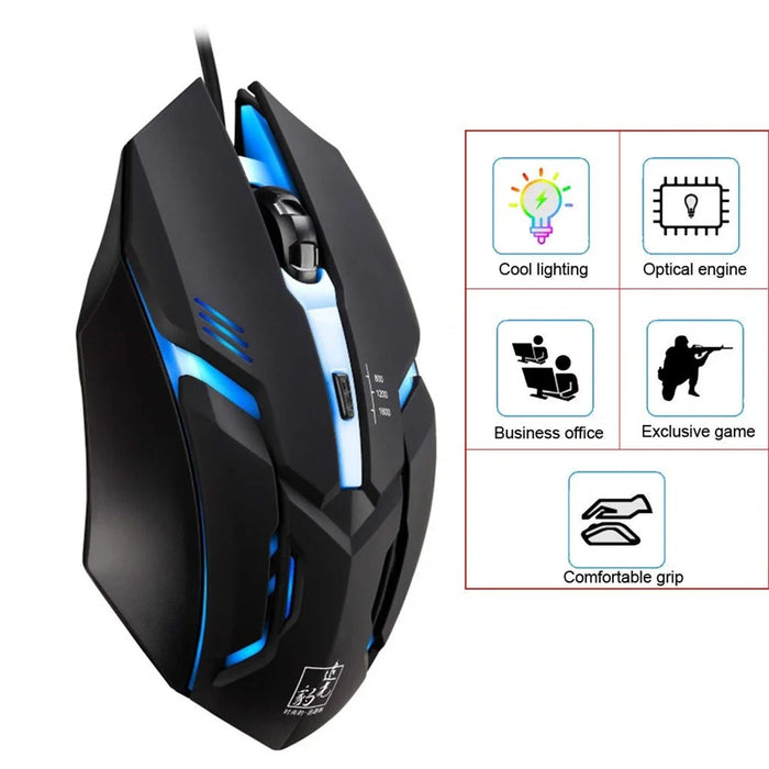 K2 Colorful LED Light 4-Button 2400DPI Optical USB Wired Gaming Mouse - 6