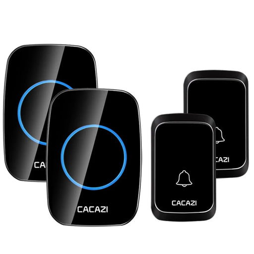 CACAZI A60 Wireless Doorbell Waterproof Door Chime Kit 2 Button with 2 Plug-in Receivers - Black / EU Plug - 1