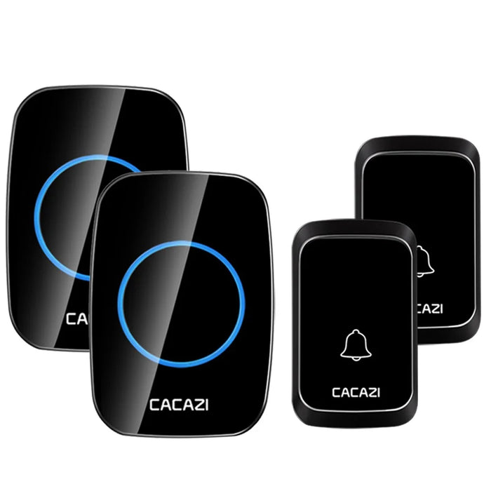 CACAZI A60 Wireless Doorbell Waterproof Door Chime Kit 2 Button with 2 Plug-in Receivers - Black / EU Plug - 1