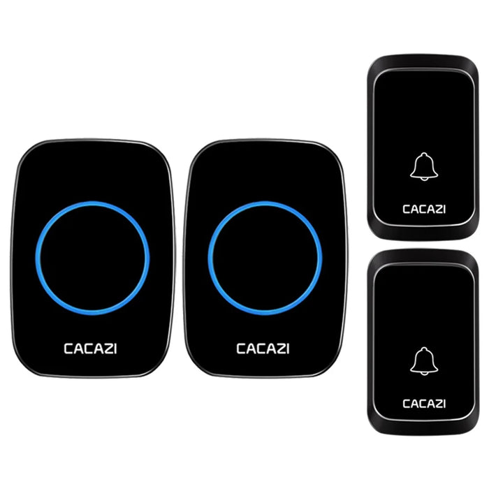 CACAZI A60 Wireless Doorbell Waterproof Door Chime Kit 2 Button with 2 Plug-in Receivers - Black / EU Plug - 2