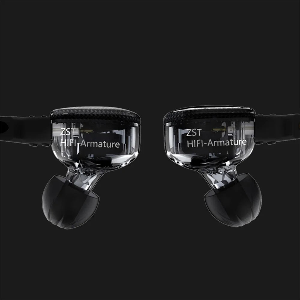 KZ ZST Armature Dual Driver In-ear Earphone Detachable Cable Mega Bass Headset WITHOUT Mic - Carbon Fiber - 7