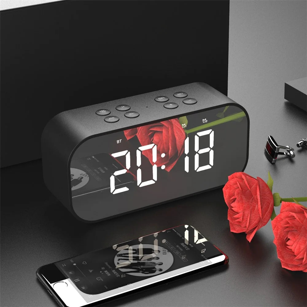 Black - AEC BT501 Portable Bluetooth-compatible 5.0 Speaker with Large LED Display Clock Mirror Support Aux-in/TF Card - 1