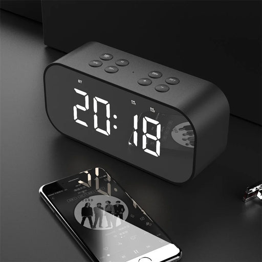 Black - AEC BT501 Portable Bluetooth-compatible 5.0 Speaker with Large LED Display Clock Mirror Support Aux-in/TF Card - 2