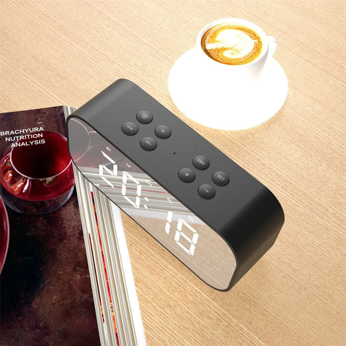 Black - AEC BT501 Portable Bluetooth-compatible 5.0 Speaker with Large LED Display Clock Mirror Support Aux-in/TF Card - 6