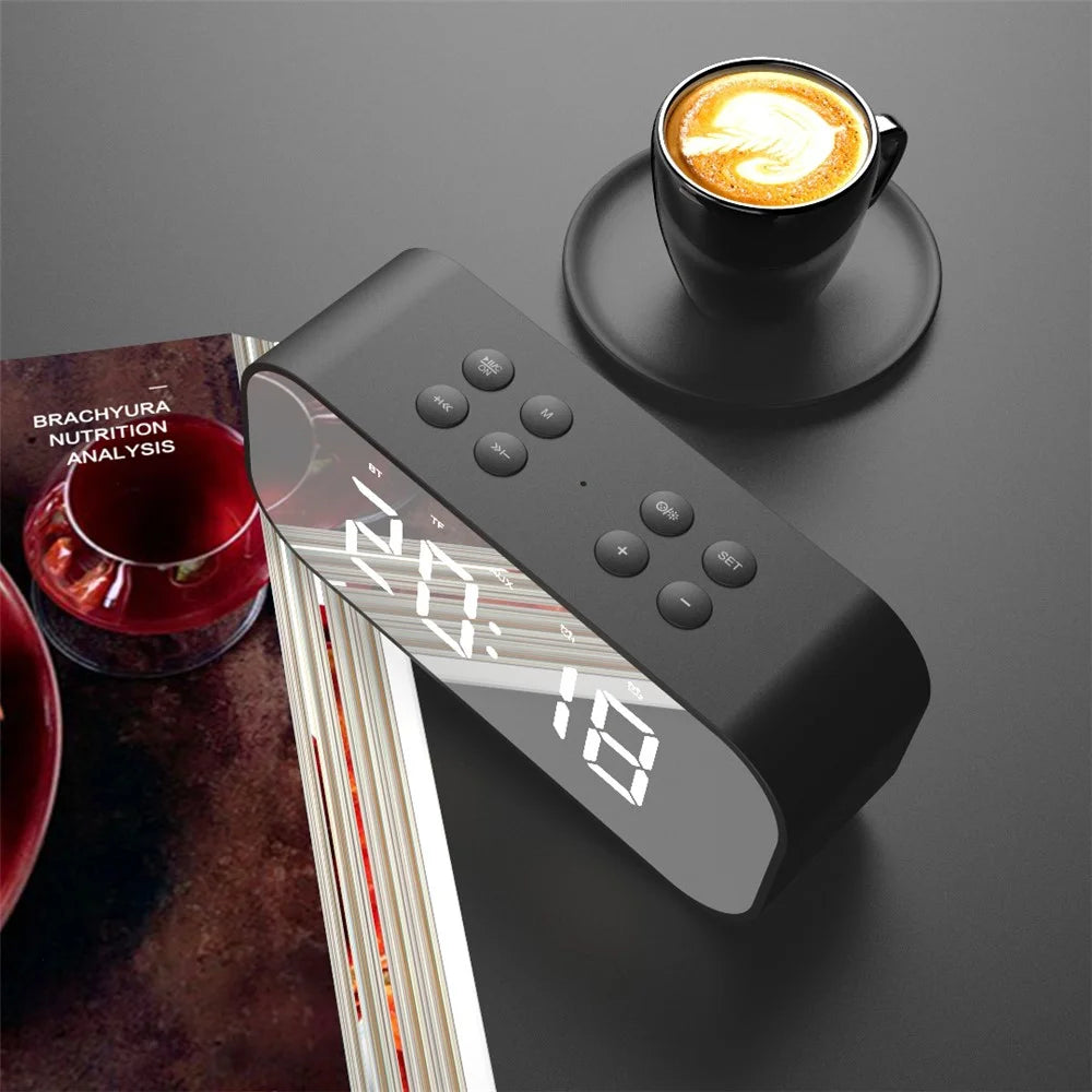 Black - AEC BT501 Portable Bluetooth-compatible 5.0 Speaker with Large LED Display Clock Mirror Support Aux-in/TF Card - 7