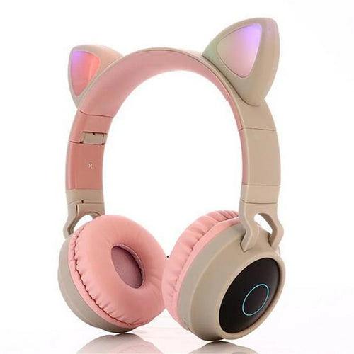 Foldable LED Headset Gaming Headphones Bluetooth-compatible 5.0 Young People Kids Headset Support TF Card 3.5mm Plug with Mic - Khaki - 1