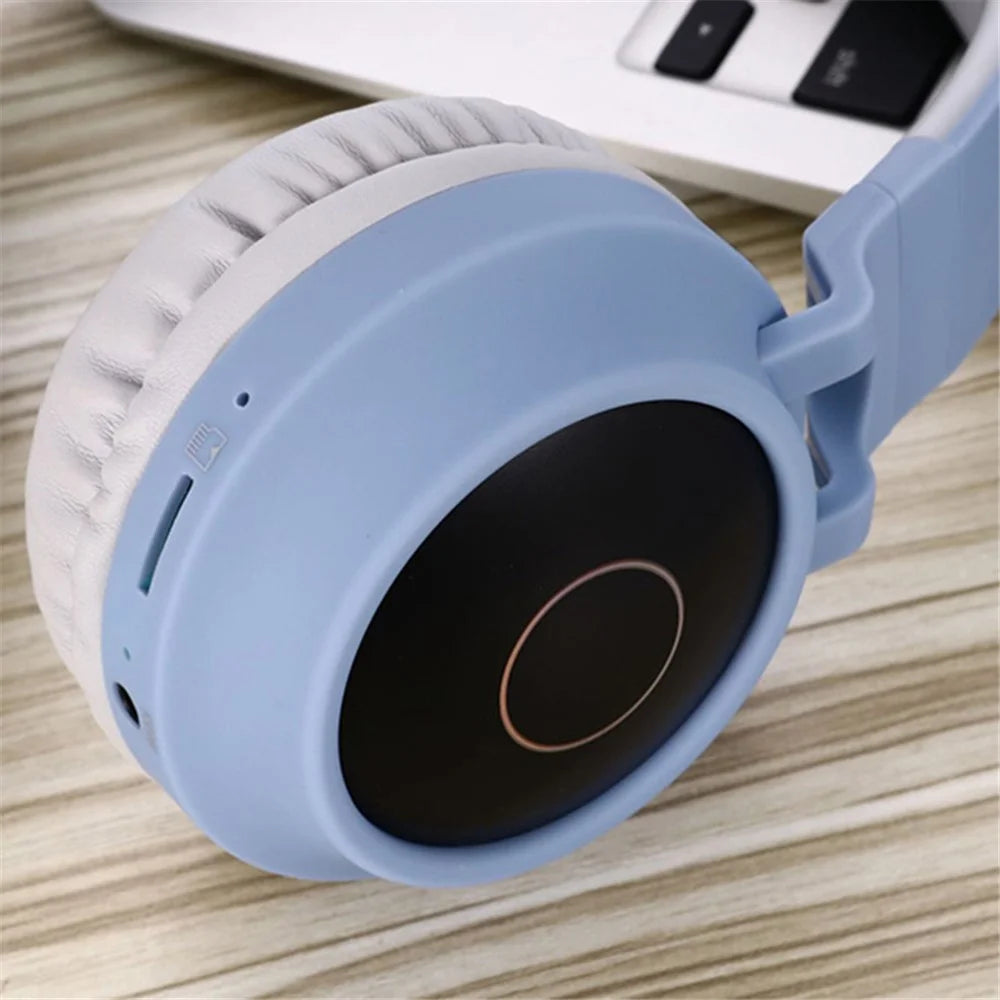 Foldable LED Headset Gaming Headphones Bluetooth-compatible 5.0 Young People Kids Headset Support TF Card 3.5mm Plug with Mic - Khaki - 5