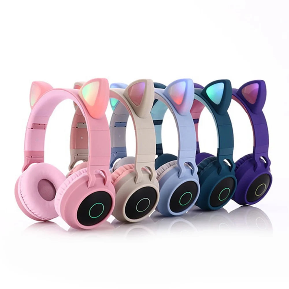 Foldable LED Headset Gaming Headphones Bluetooth-compatible 5.0 Young People Kids Headset Support TF Card 3.5mm Plug with Mic - Khaki - 7