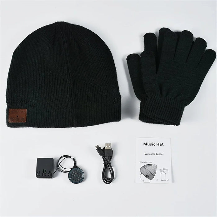 Bluetooth-compatible Headphones Winter Hat Warm Music Hat with Mic Gloves Wireless Headphone - Black - 1