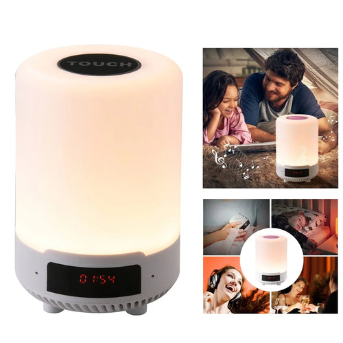 LED Night Light Bluetooth-compatible Speaker with Alarm Clock Touch Control Table Lamp - Black - 1