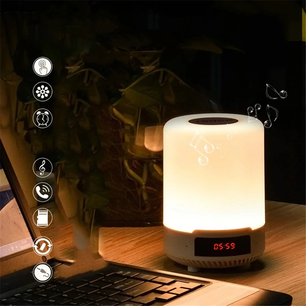 LED Night Light Bluetooth-compatible Speaker with Alarm Clock Touch Control Table Lamp - Black - 4