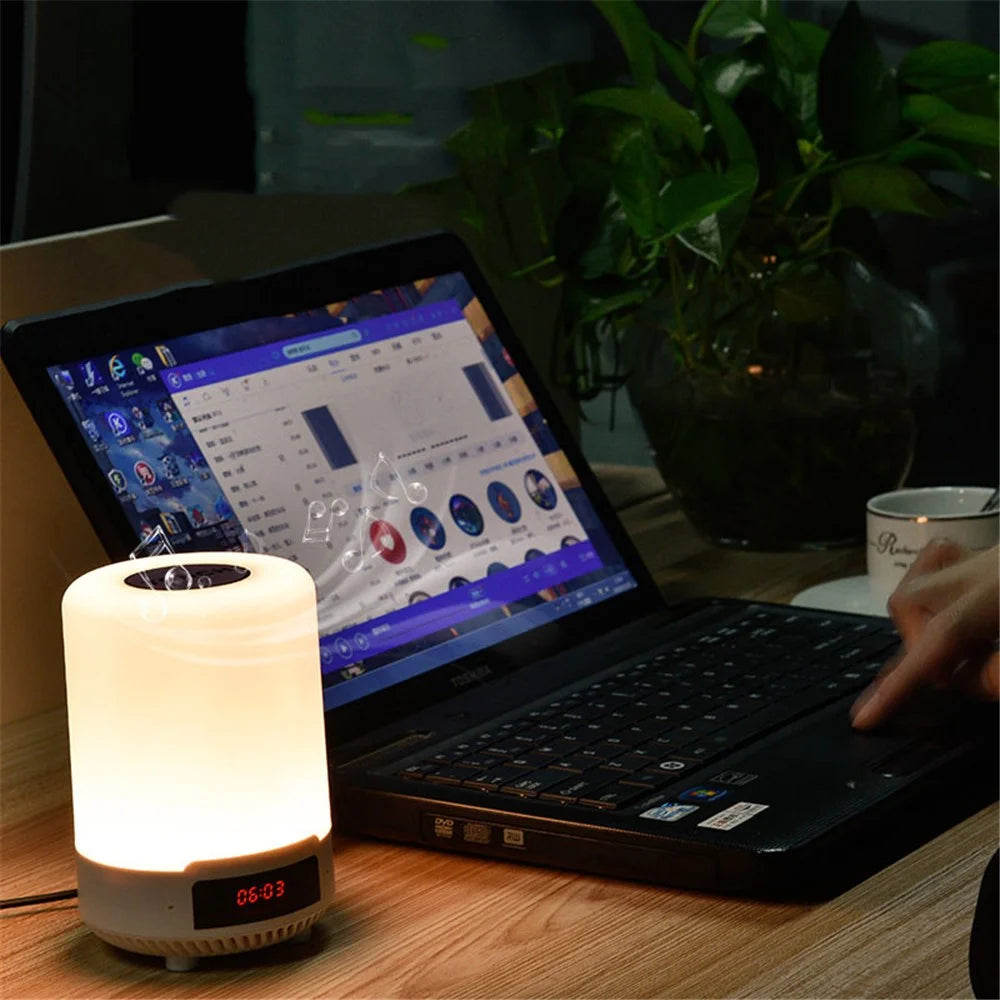LED Night Light Bluetooth-compatible Speaker with Alarm Clock Touch Control Table Lamp - Black - 5