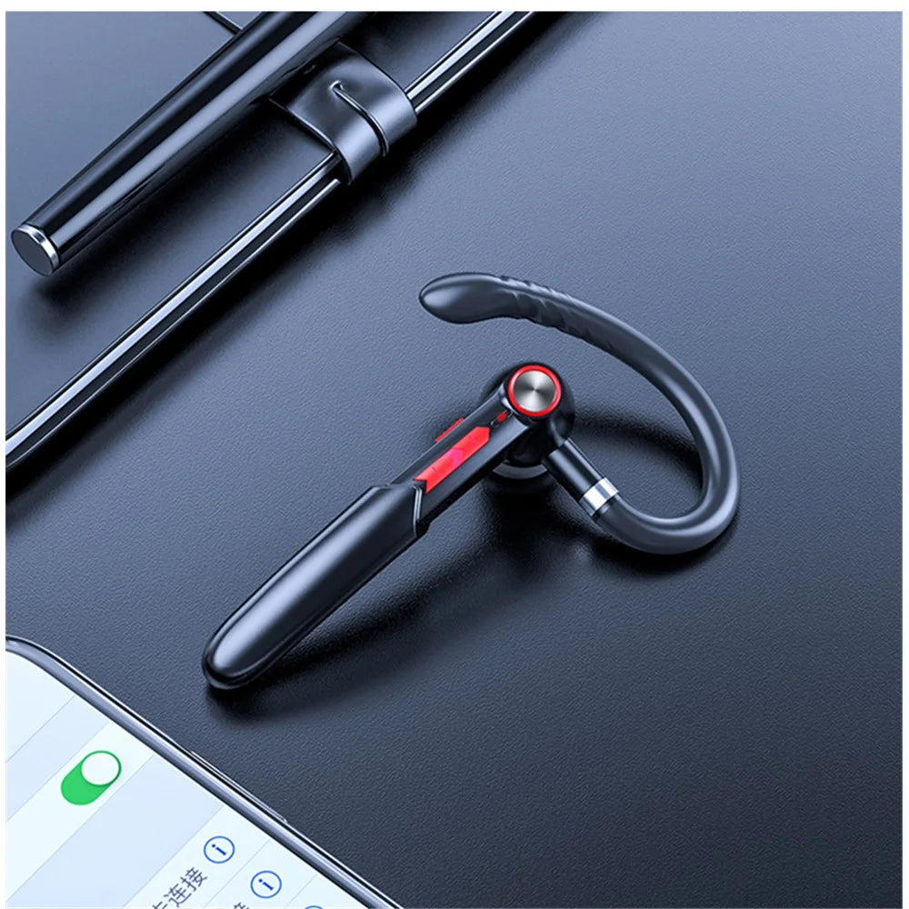 ME-100 Single Ear Hook Bluetooth-compatible Earphone Wireless Stereo HD Mic Headphones for iPhone Samsung Huawei - Black+Red - 2