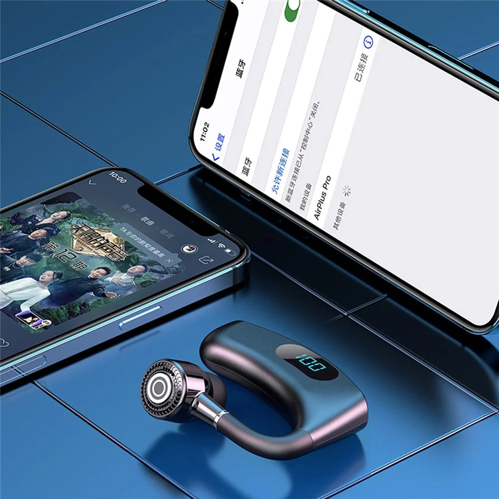 V12 Business Single Ear Smart Digital Display Earhook Wireless Bluetooth-compatible Headset Car Hands-free Earphone - Black - 2