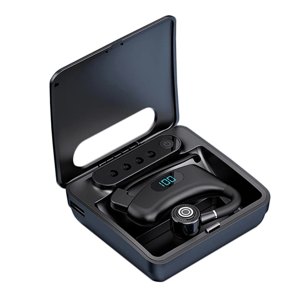 V12 Business Single Ear Digital Display Wireless Earhook Bluetooth-compatible Headset Hands-free Call Earphone with Charging Case - Black - 1