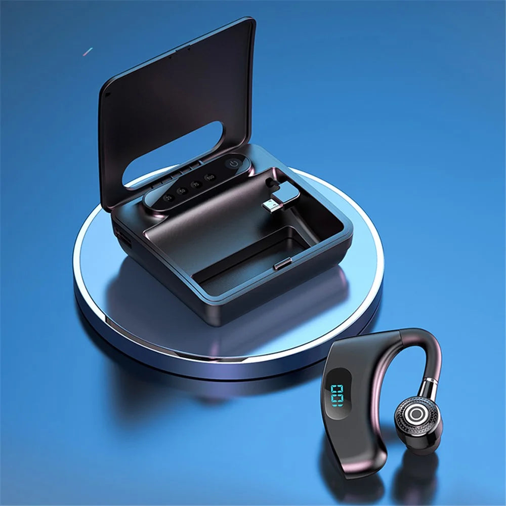 V12 Business Single Ear Digital Display Wireless Earhook Bluetooth-compatible Headset Hands-free Call Earphone with Charging Case - Black - 2
