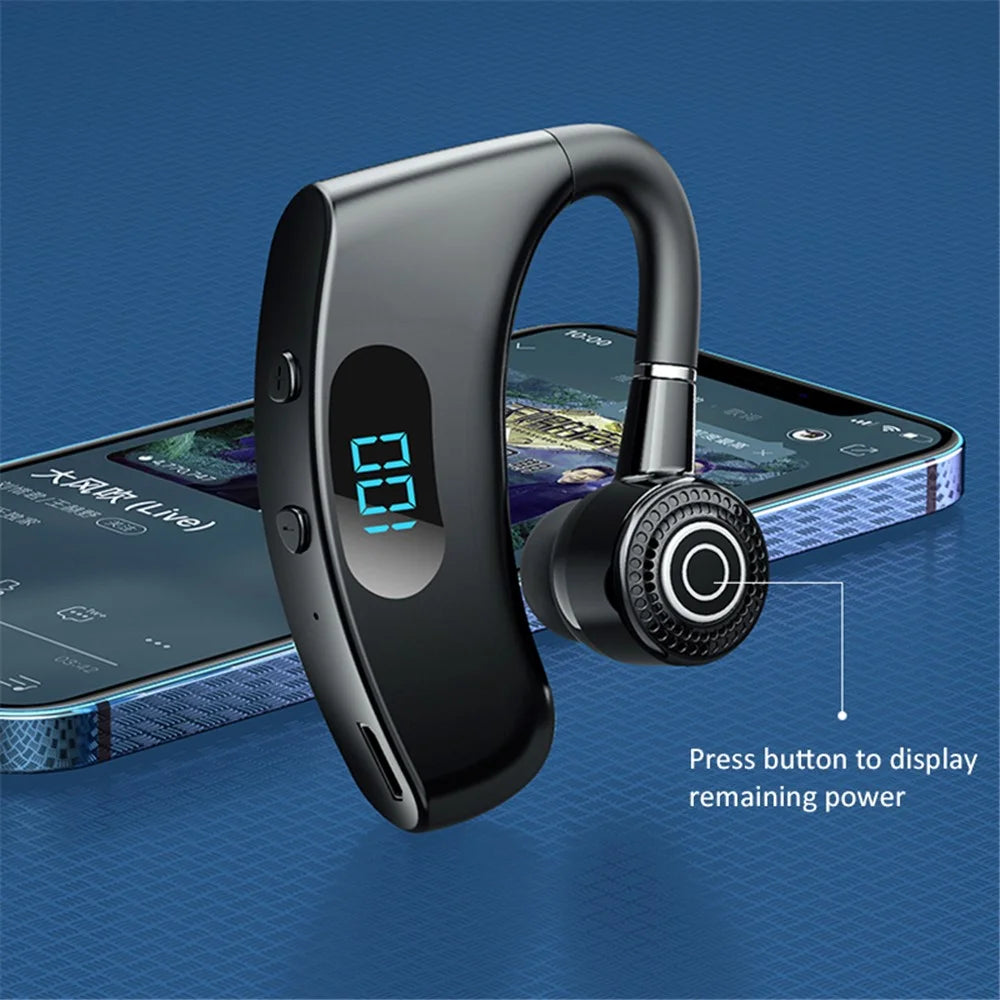 V12 Business Single Ear Digital Display Wireless Earhook Bluetooth-compatible Headset Hands-free Call Earphone with Charging Case - Black - 4