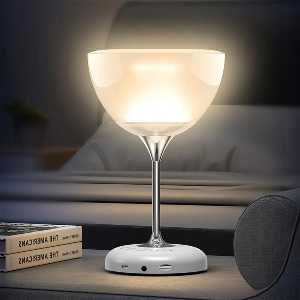 JY-35 Creative Wine Glass Shape Rechargeable TWS  Bluetooth-compatible 5.0 Stereo Speaker FM TF Music Player with Colorful Night Light - White - 1